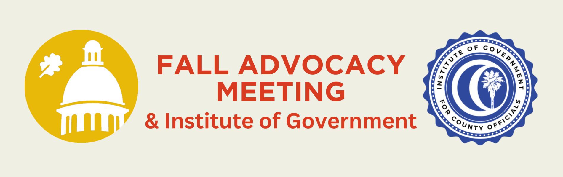 FAM and IOG logos on off-white background with red text reading Fall Advocacy Meeting and Institute of Government