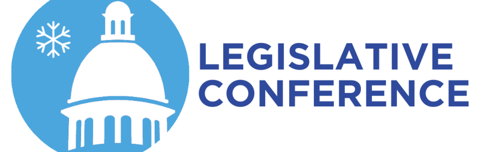 light blue conference logo with white state house dome and snowflake and dark blue text with conference name