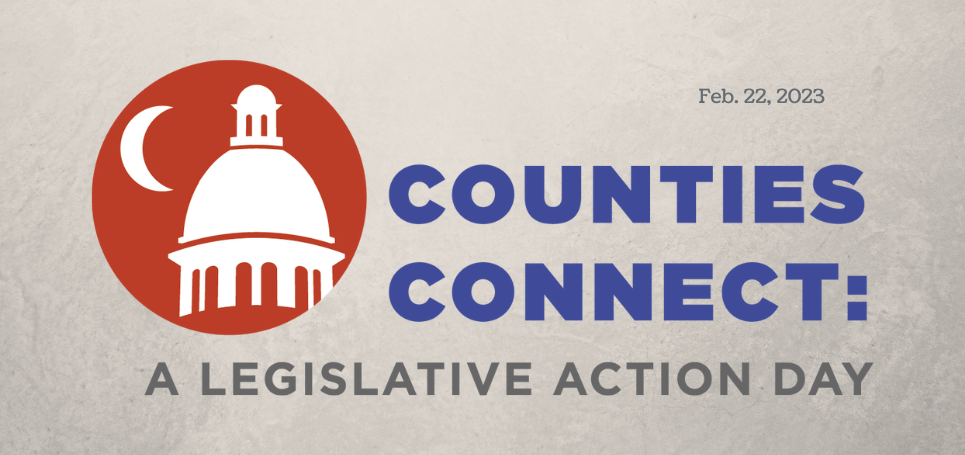 Counties Connect logo with State House dome and crescent moon on grey background