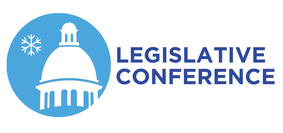 light blue conference logo with white state house dome and snowflake and dark blue text with conference name