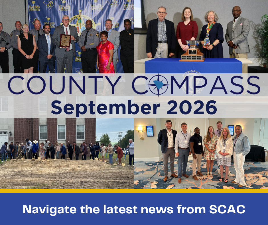 Cover image of County Compass, September 2026, featuring a four-photo collage of county government.