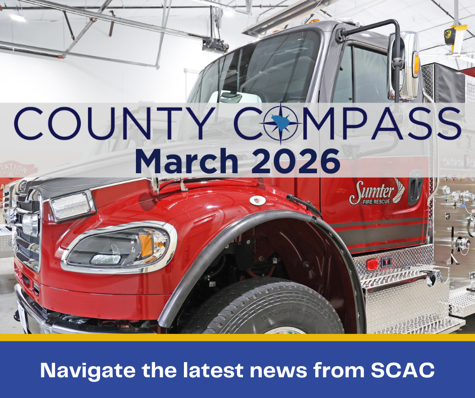 County COMPASS logo over a Sumter fire truck.