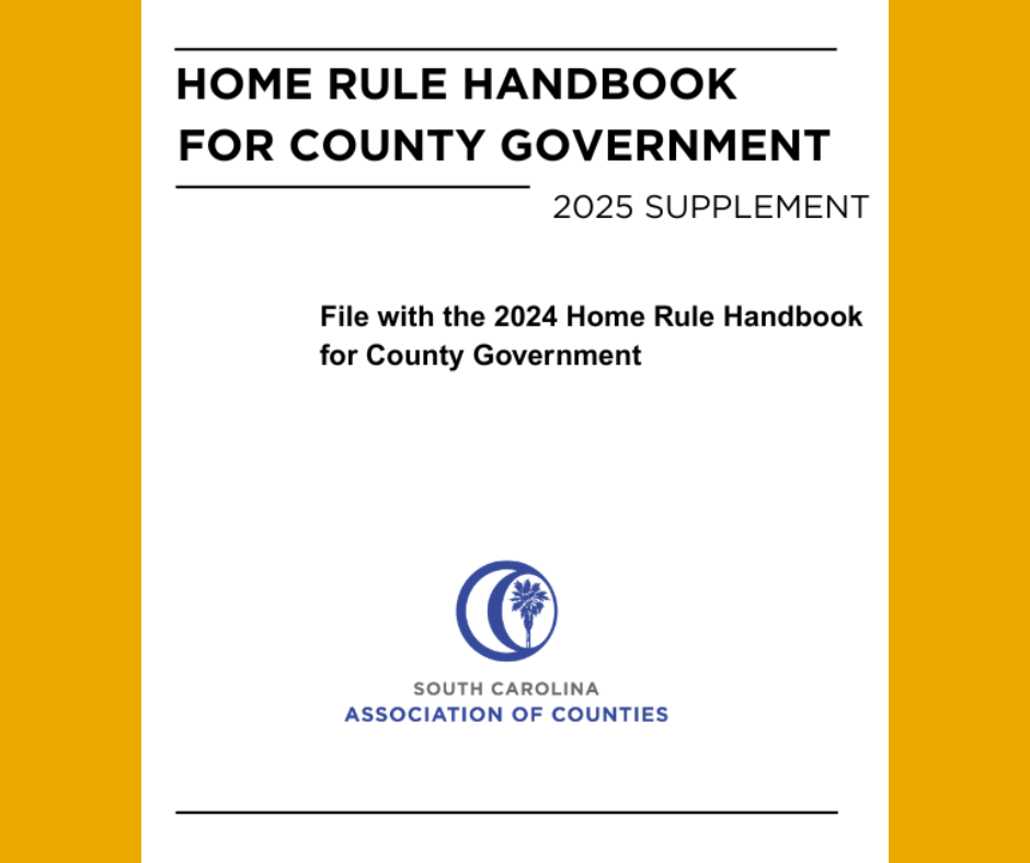 Cover  with gold background. Text says Home Rule Handbook for County Government  2025 Supplement. 