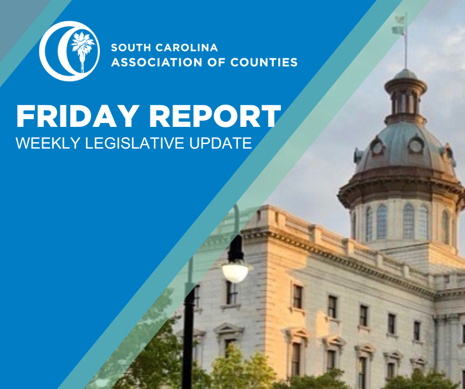 The South Carolina Association Friday Report overlayed in front of an image of the South Carolina State House.