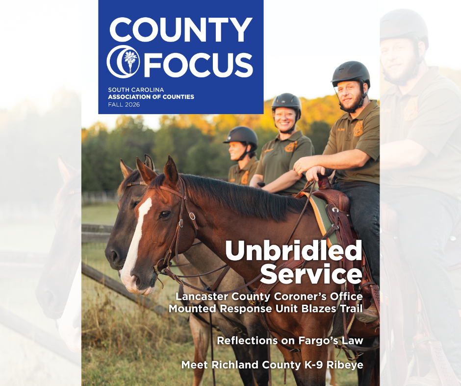 Mounted responders from Lancaster County Coroner’s Office sit on horseback during training, featured on the cover of County Focus Fall 2026.