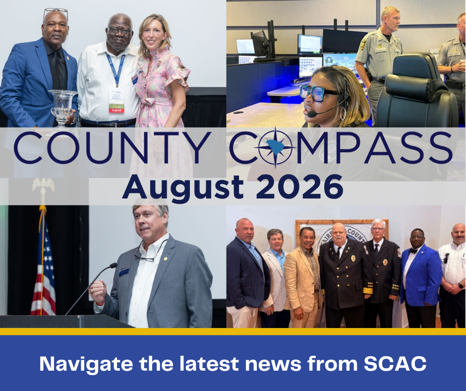 Cover image of County Compass, August 2026, featuring a four-photo collage of county government.